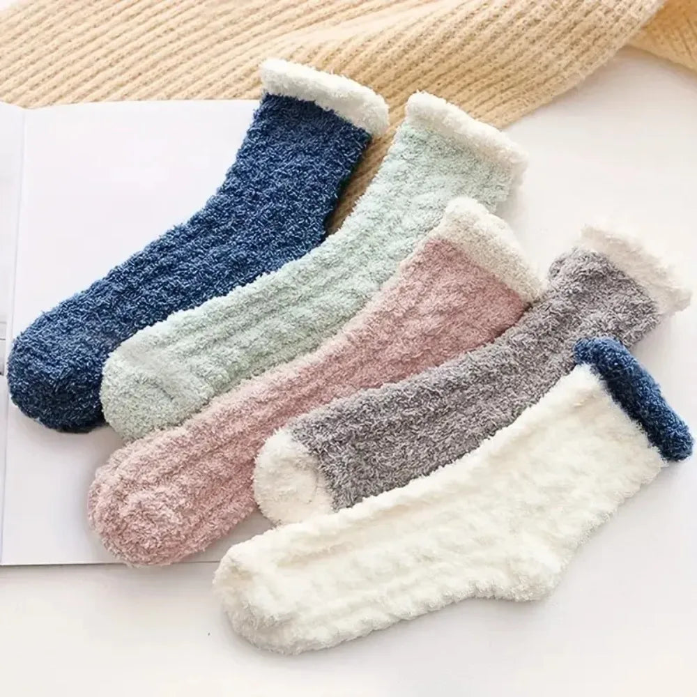 5 Pairs Thickened Coral Fleece Socks for Women Medium Sleeve Comfort