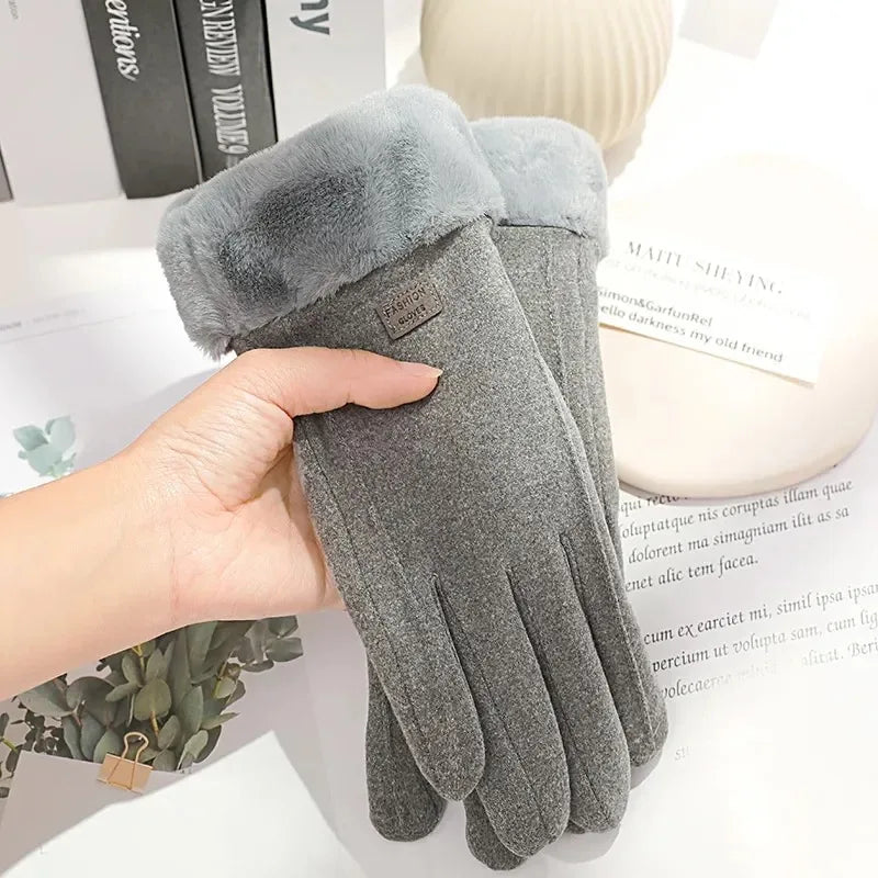 Women Winter Thick Plush Gloves Fashion Warm