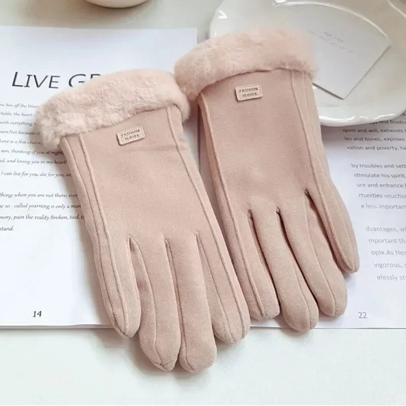 Women Winter Thick Plush Gloves Fashion Warm
