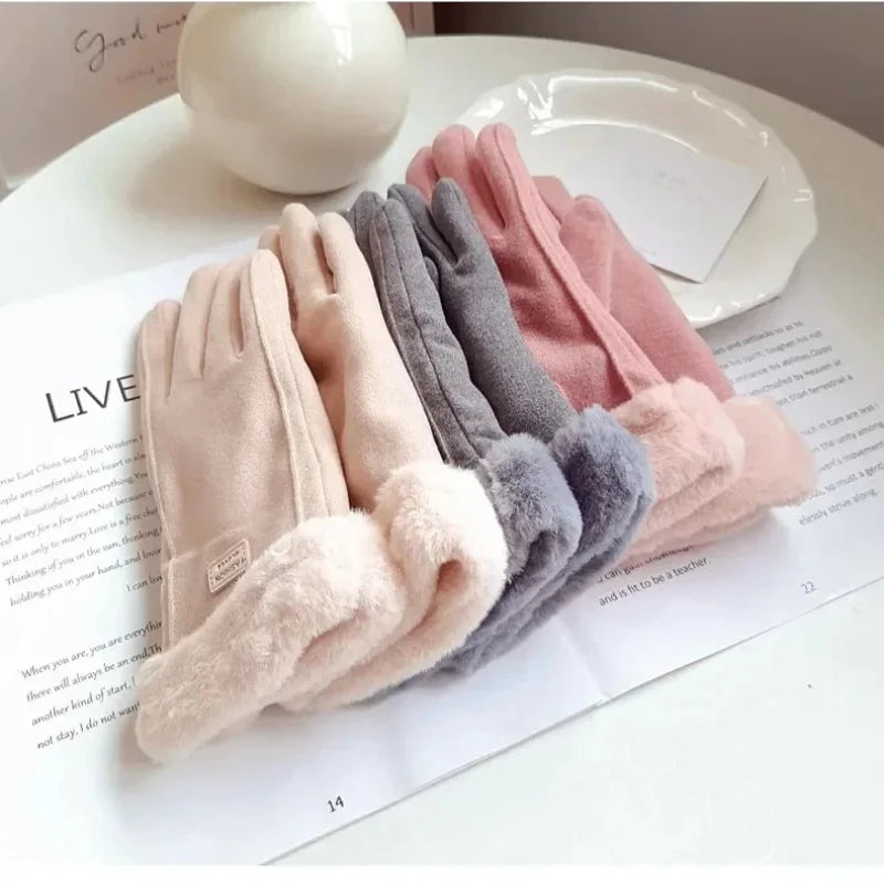 Women Winter Thick Plush Gloves Fashion Warm