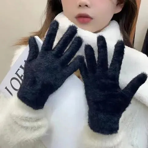 Fashion Winter Mink Velvet Five Finger Gloves