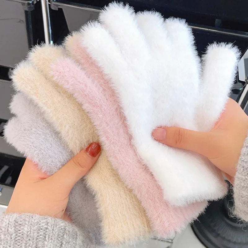 Fashion Winter Mink Velvet Five Finger Gloves