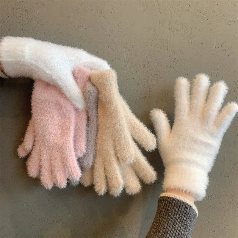 Fashion Winter Mink Velvet Five Finger Gloves